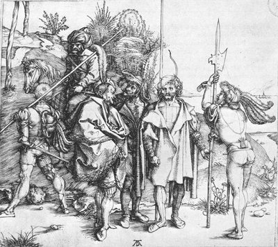 Cinco lansquenetes y un oriental a caballo de Albrecht Dürer